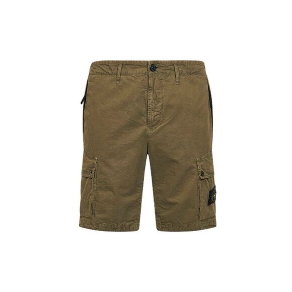 Stone Island Men Military Green Organic Cotton Twill Cargo Bermuda Shorts